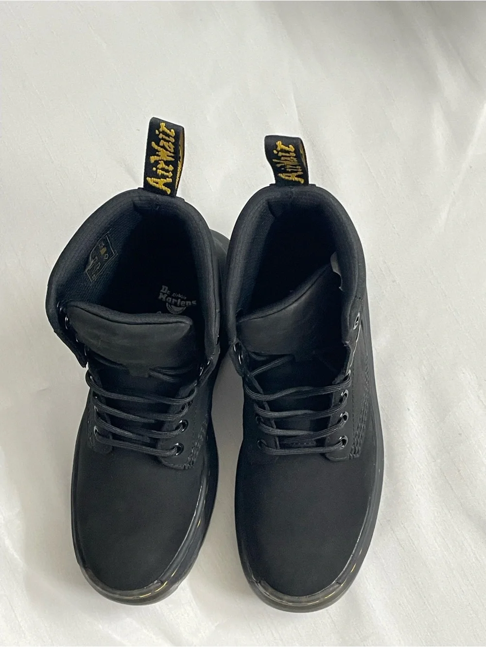 Dr. Martens Crewson Kids Black Combat Boots with Yellow unisex size US 4 M